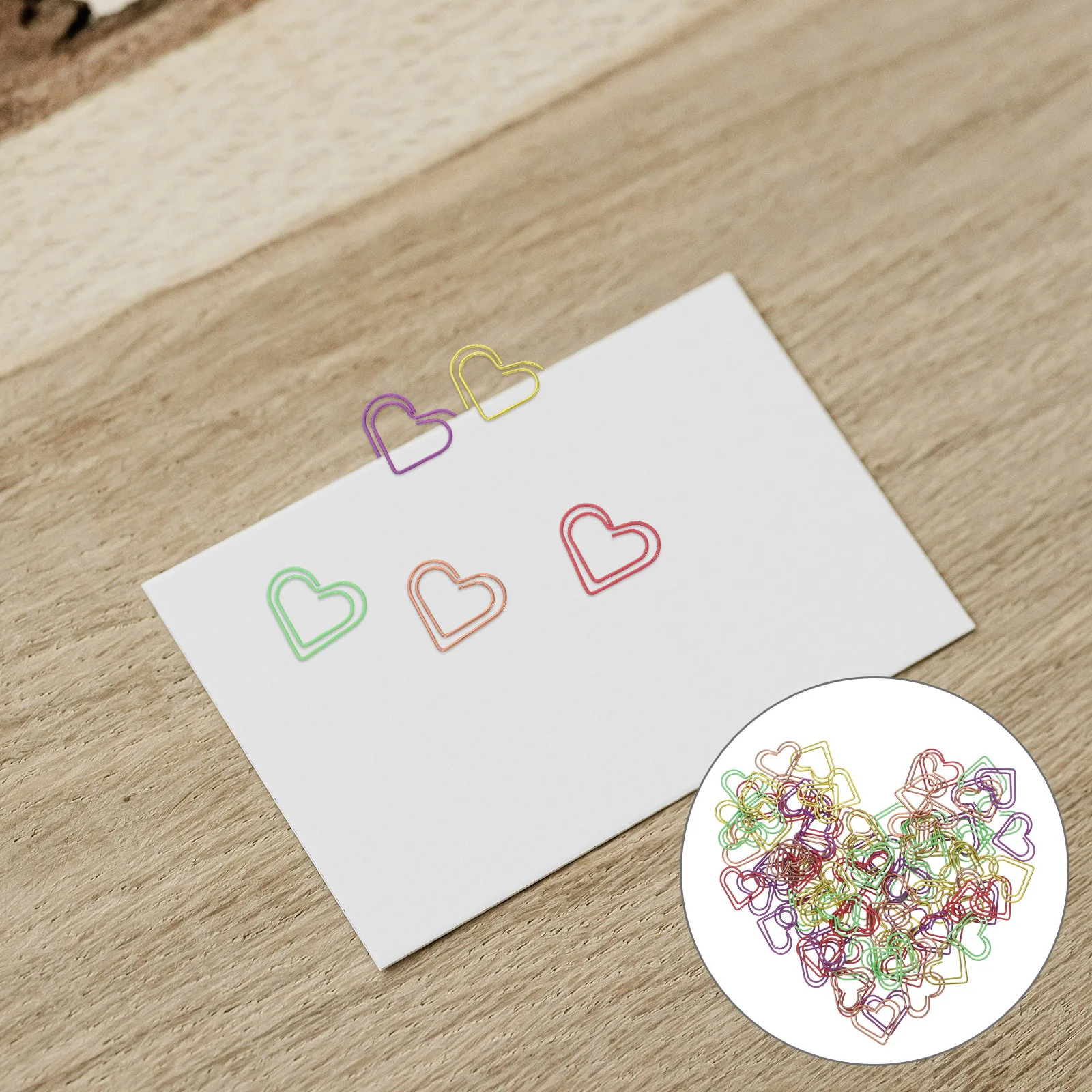

100Pcs Metal Heart Shaped Paper Clips Colorful Creative Stationery for Office Home School Use Document Journal Notebook Clamp
