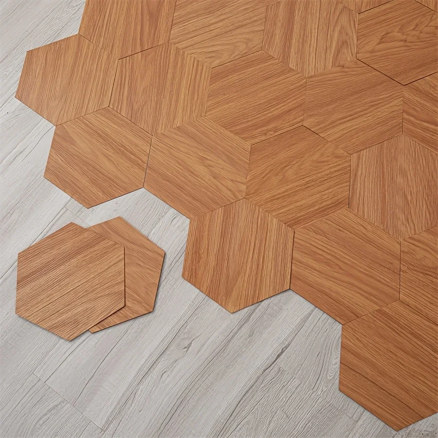 Azulejos de suelo hexagonales de grano de madera, azulejos de pared de vinilo autoadhesivos impermeables para cocina, baño, sala de estar y dormitorio
