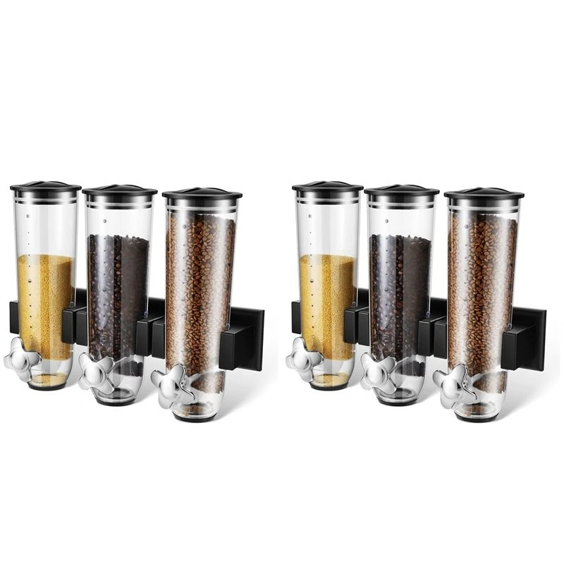 2X Candy Dispenser Wall Mounted,Triple Dry Cereal Grain Dispenser Machine Wall Mount,Food Storage Container For Pantry