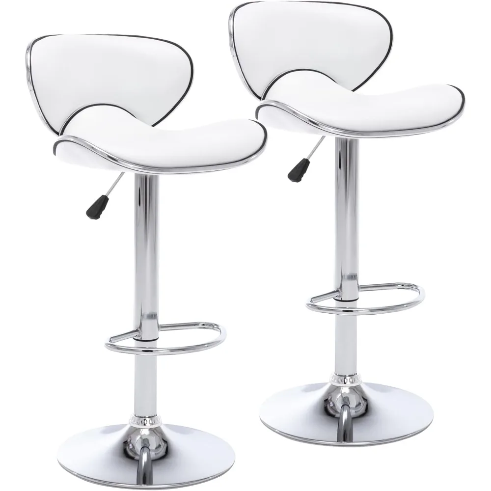 PU Leather Adjustable Bar Stools, Modern Swivel Airlift Barstools with Back, Armless Counter Height Chair for Kitchen Dining