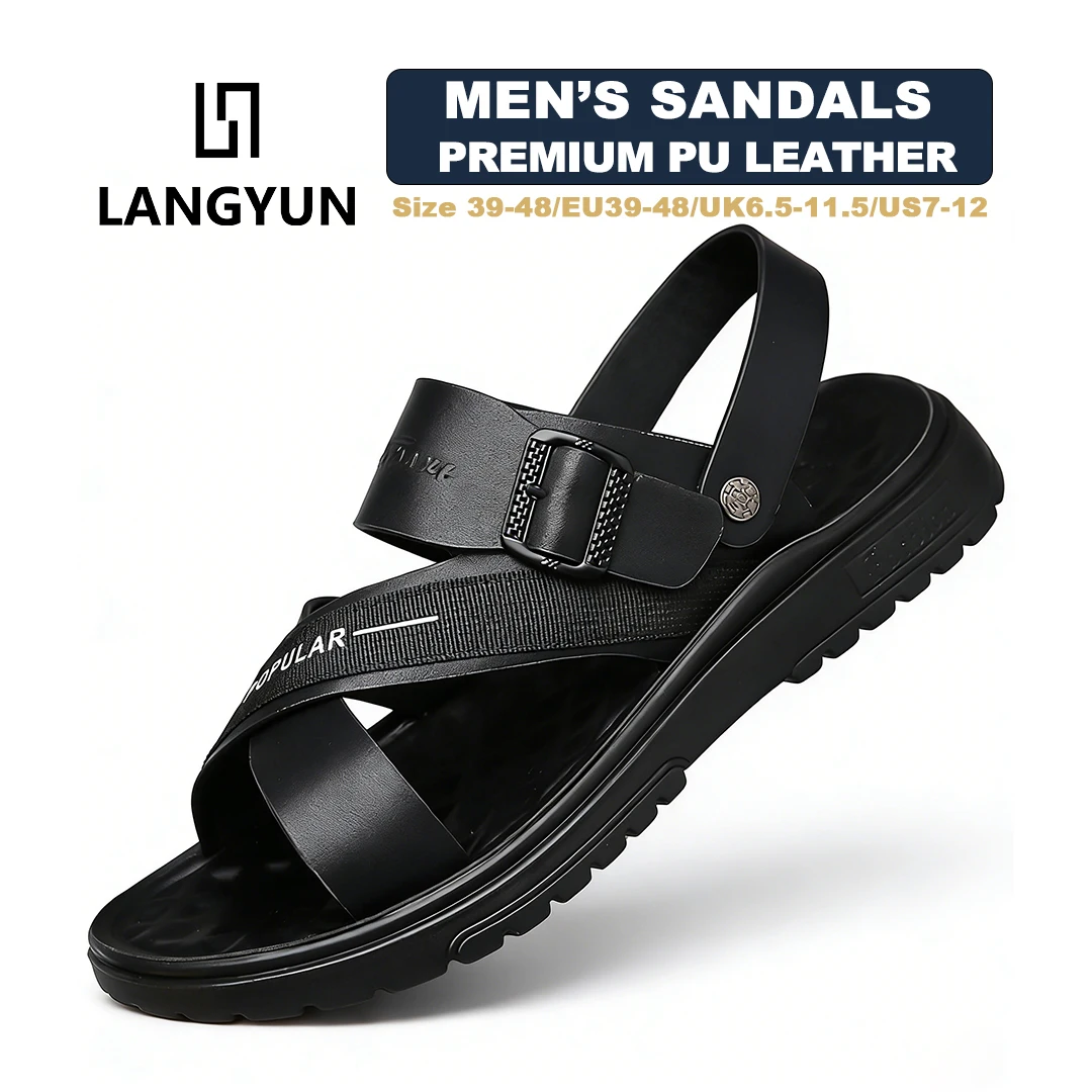 

LANGYUN Summer Men's Leather Sandals Breathable Non-slip Casual Beach Shoes Driving Dual-use