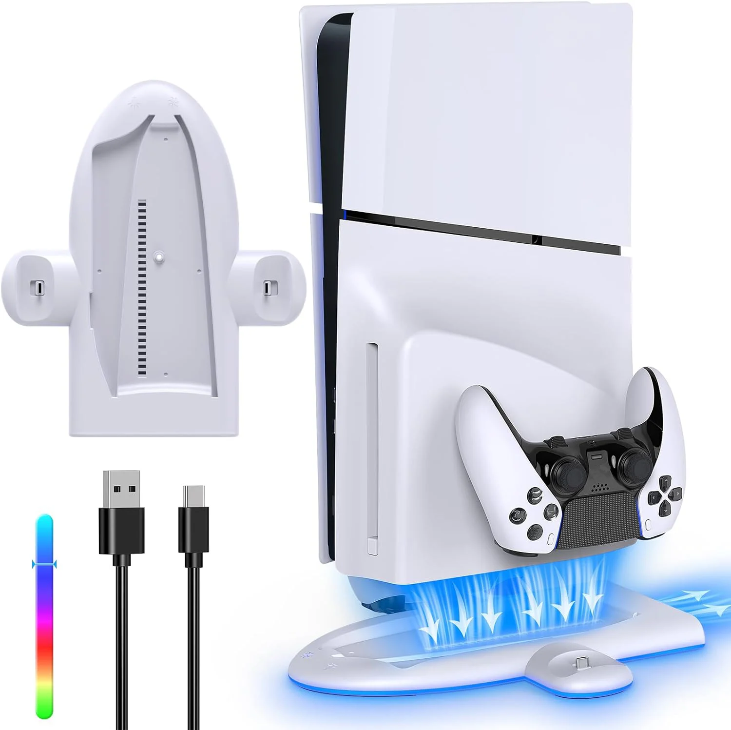 For PS5 Slim Multi-Function Cooling Charging Dock for PS5 SLIM - Touch Switch, Multicolor LED, Ultrathin Design