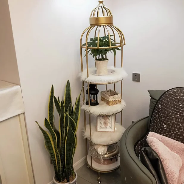 

Nordic wrought iron flower rack, light luxury, simple living room, indoor green ivy floor, multi-layer marble flower rack, birdc