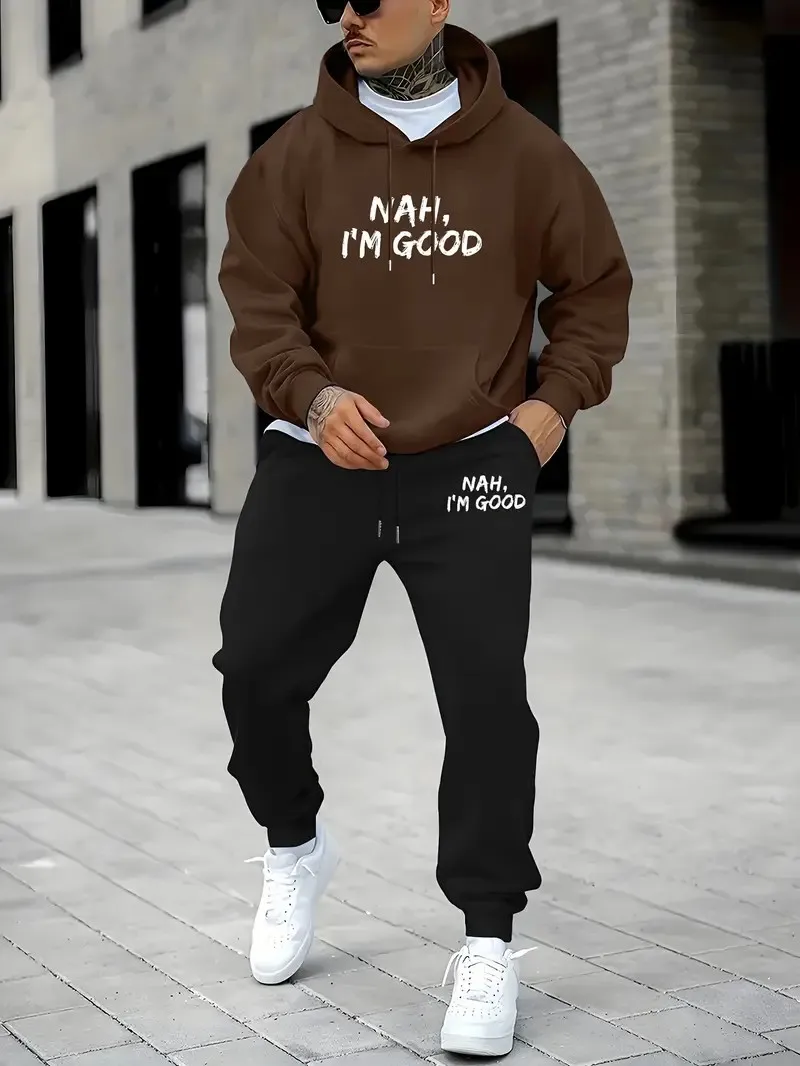 2026 Autumn/Winter New Style Street Casual Fashion Comfortable Soft 3D Letter Pattern Printed Men's Hooded Sweatshirt Set view 5