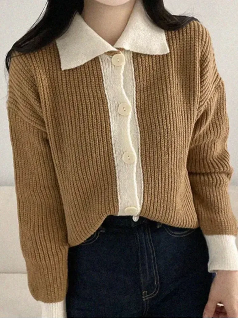 Chic Early Spring Thiened Knitted Open Cardigan Lazy Loose  Collar Sweater Jaet Women's Soft Straight Tube ape