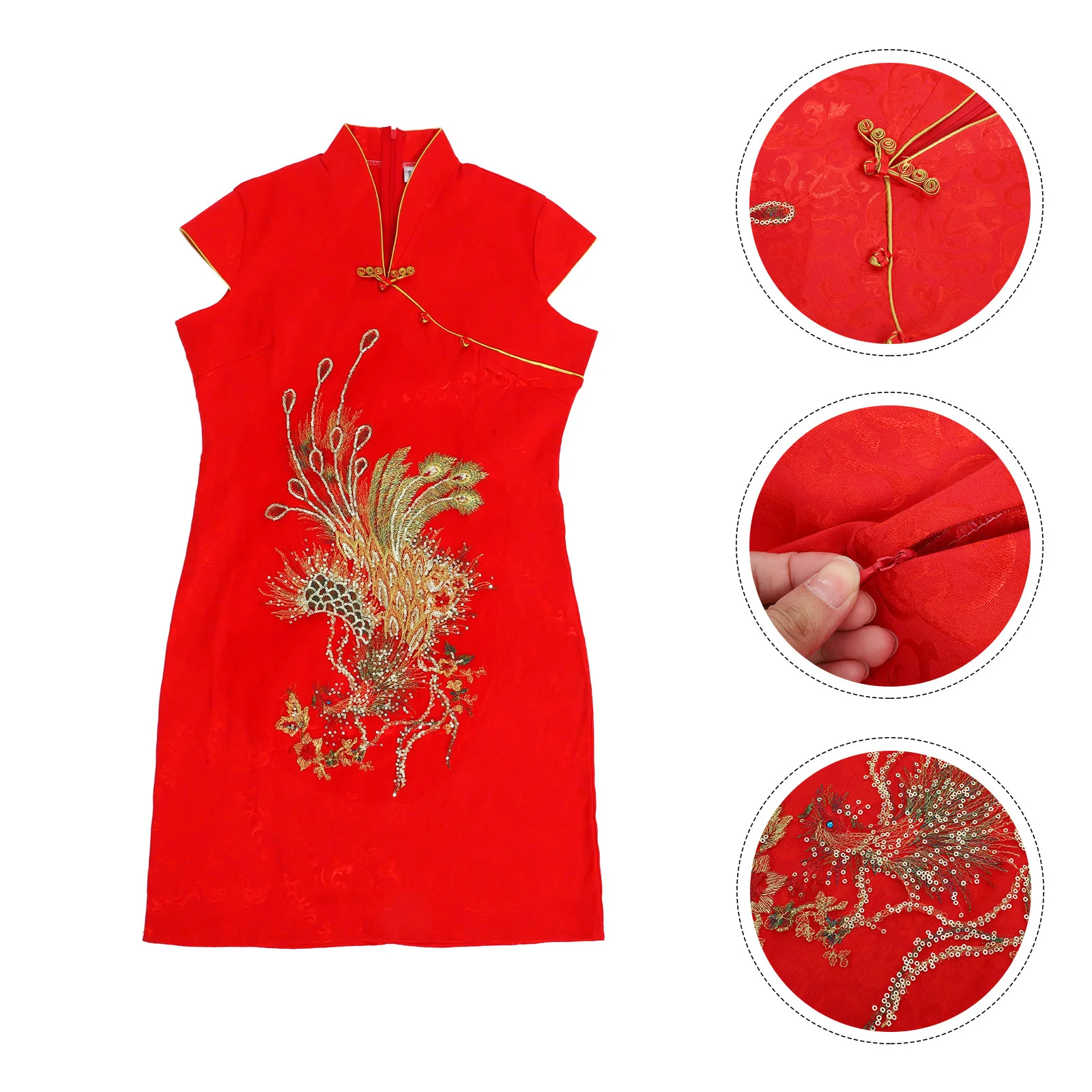 

Xxl красное китайское свадебное платье Cheongsam, свадебное платье в классическом стиле с высокой талией для официальных мероприятий