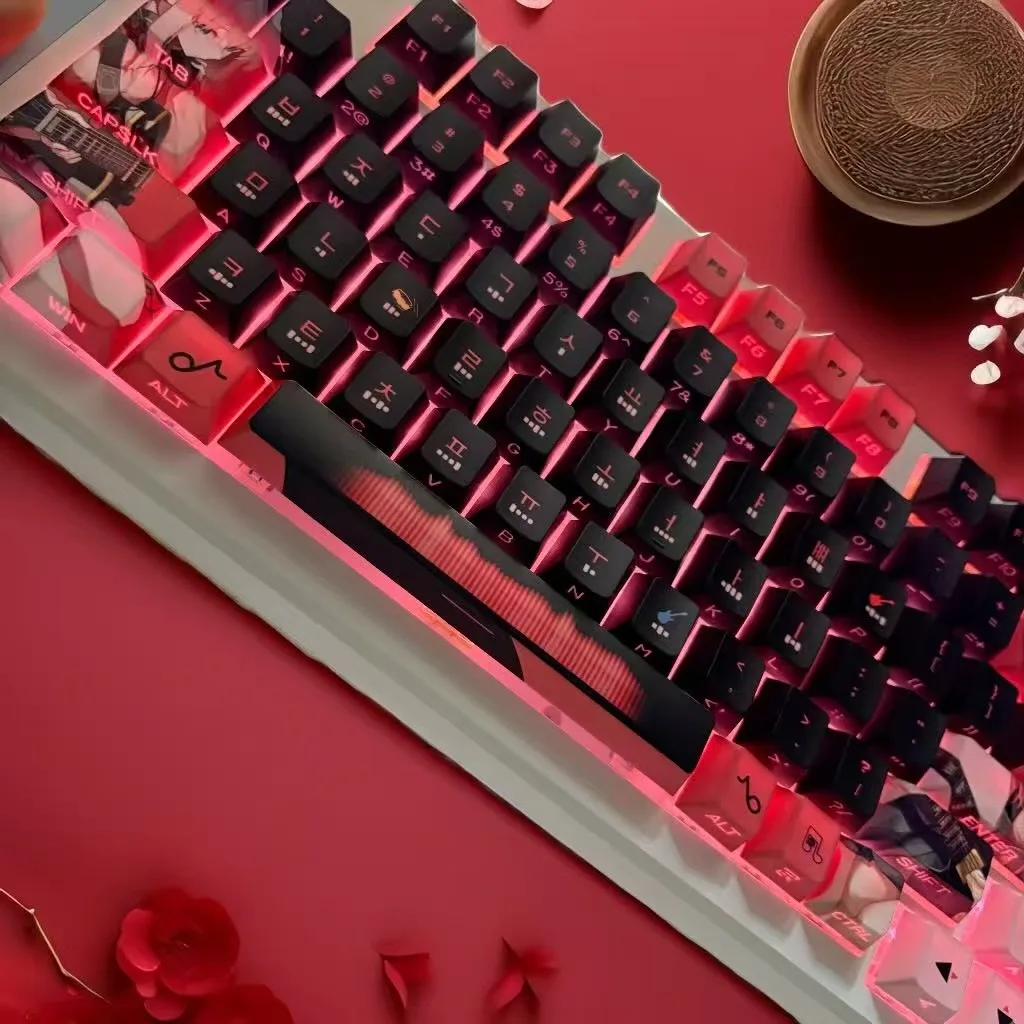BOCCHI THE ROCK Keycaps CHREEY PBT 128 Set Keys Black Pink Bobo for MX Swich Mechanical Keyboards ANSI 61/87/98/104/108 Keys