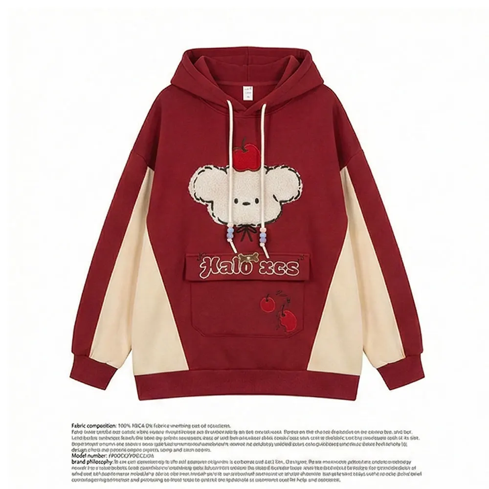 

Spring 2026 plus Size Women's Fce Lined Hoodie ket Sweatirt Loose Comfortable Travel Season Red Color Slimming ...