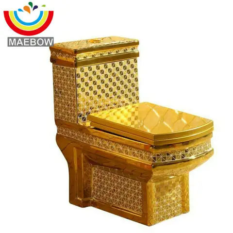 MAEBOW Artistico Diamanti Dorati Stile Montaggio a Pavimento Sciacquone a Gravità P Trappola S Trappola per WC in Ceramica