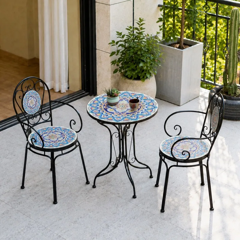 Outdoor courtyard table and chair terrace Internet celebrity garden balcony table and chair combination wrought iron round table