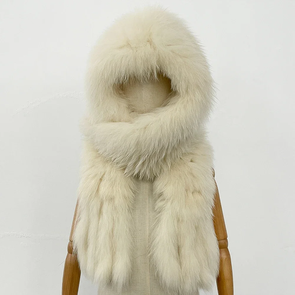 OFTBUY 100% 천연 여우털 모자 스카프 푹신한 가을 겨울 플랫 탑 모자 정품 털 모자 머플러 성인 아동 유니섹스 털 모자