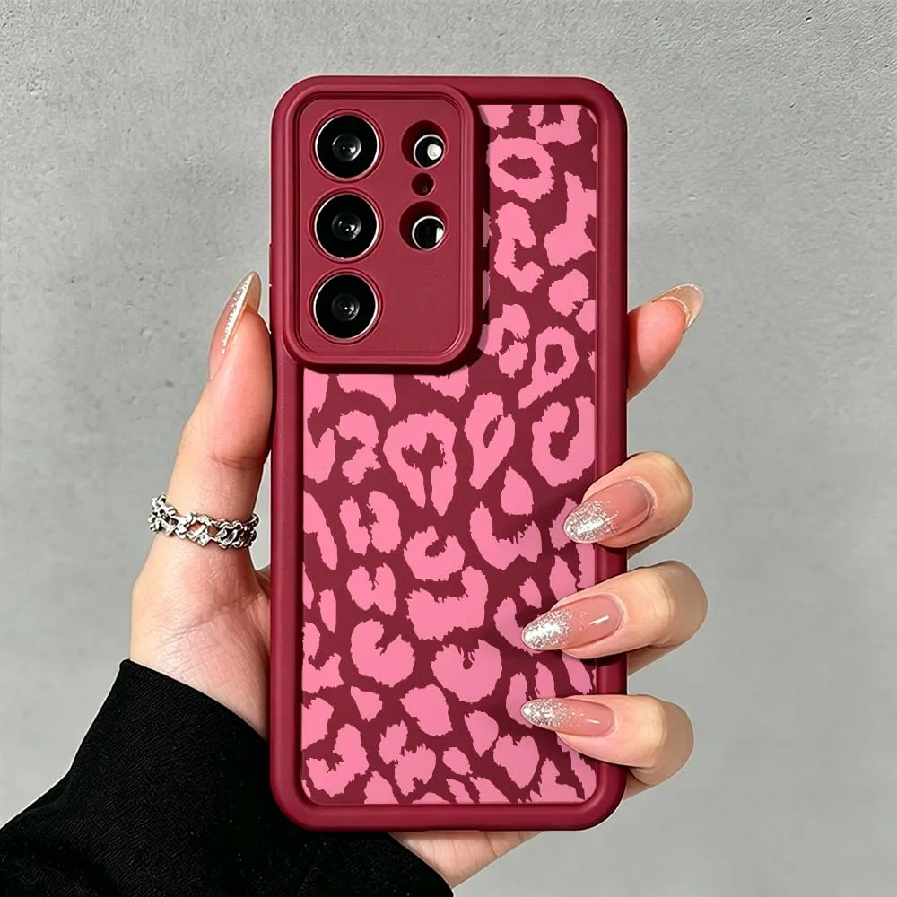 Art Pink Leopard Print Pattern Cover For Samsung Galaxy S26 S25 S24 S23 S22 S21 S20 Note 20 Ultra Plus FE Eye Ladder Phone Case