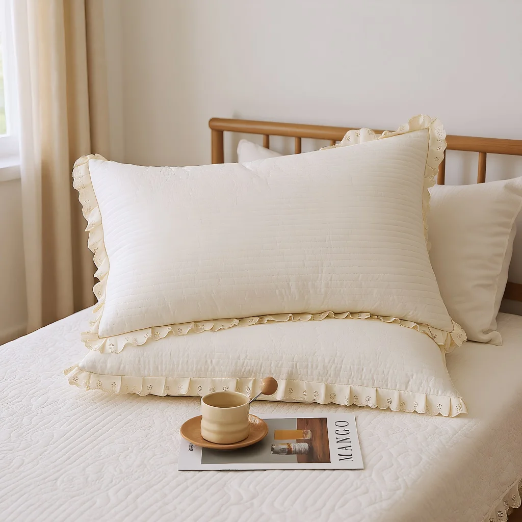 

Cotton Quilted Pillow Cover Lace Decorative Bed Cushion Case Sofa Throw Pillowcase Banding Home Decor Sleeping Bedroom Luxury