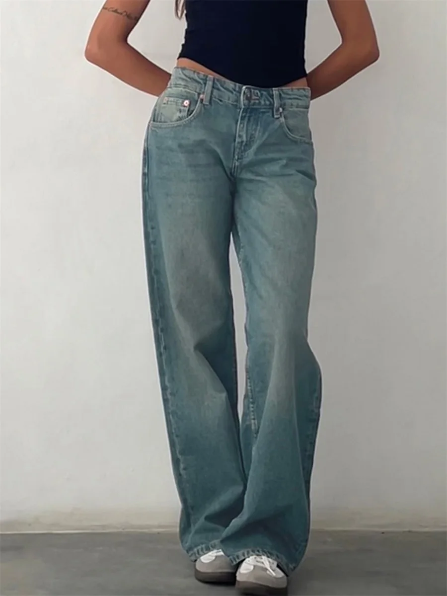 Women's Y2K Wide Leg Denim Pants Baggy Low Waist Wide Leg Boyfriend Jeans Casual Vintage Loose Jeans Streetwear