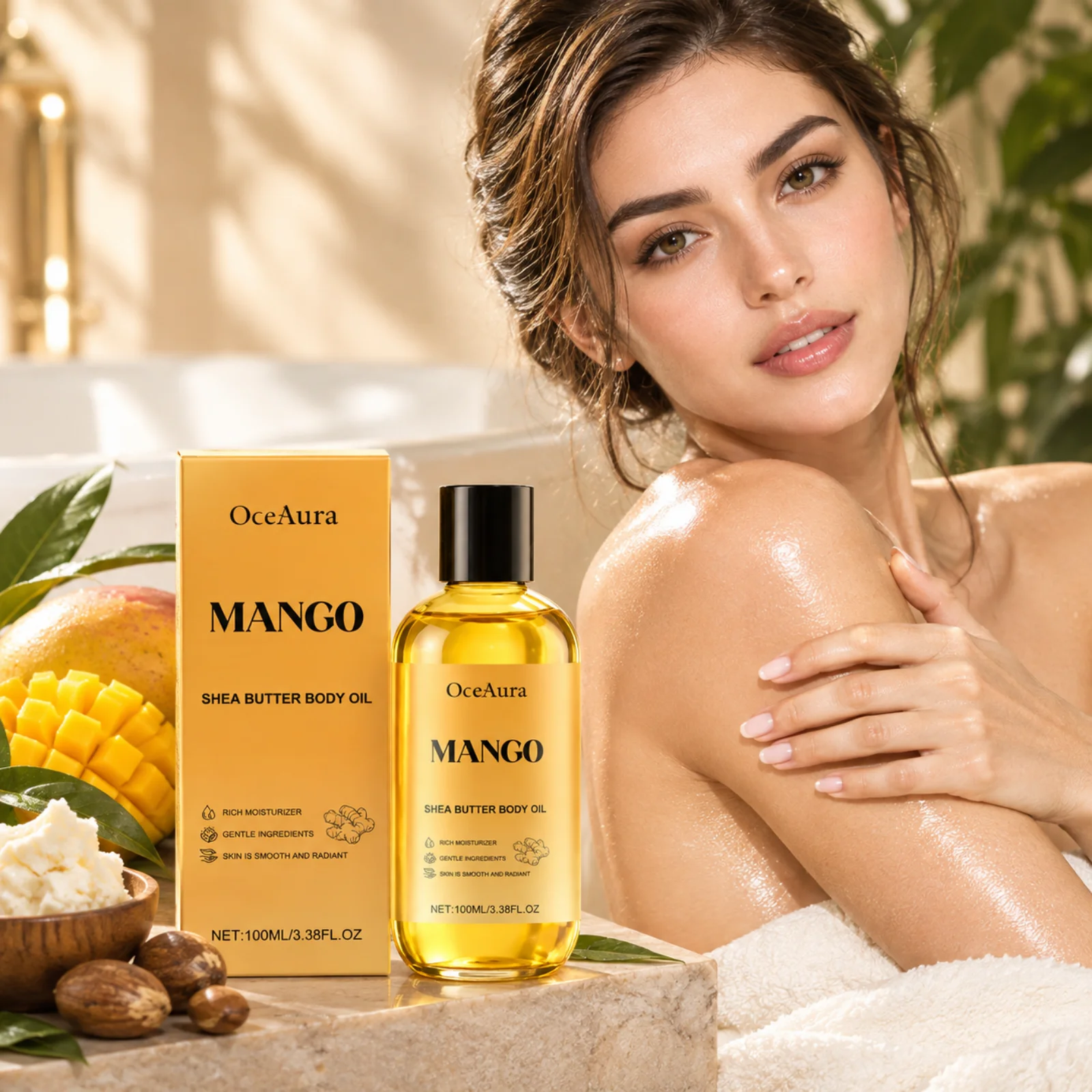 OceAura Mango Shea Butter Body Oil Improve Rough Skin Silky Smooth Skin Glowing Easily Absorbed Non Sticky Moisturizing Body Oil