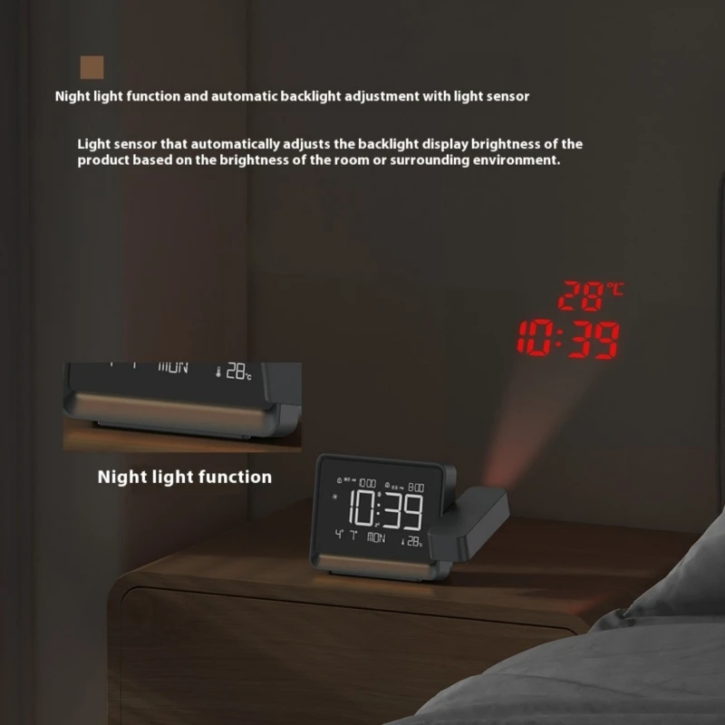 Projection Alarm Clock for Bedroom 180° Rotatables Projectors On Ceiling Duals Loud Alarm Clock Electric Digital Clock C7AC