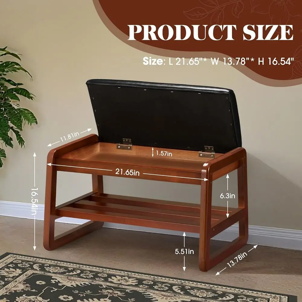 Black Flip-Top Shoe Rack with Cushion, 2-Tier Storage Bench for Entryway & Living Room, 21.65 Small