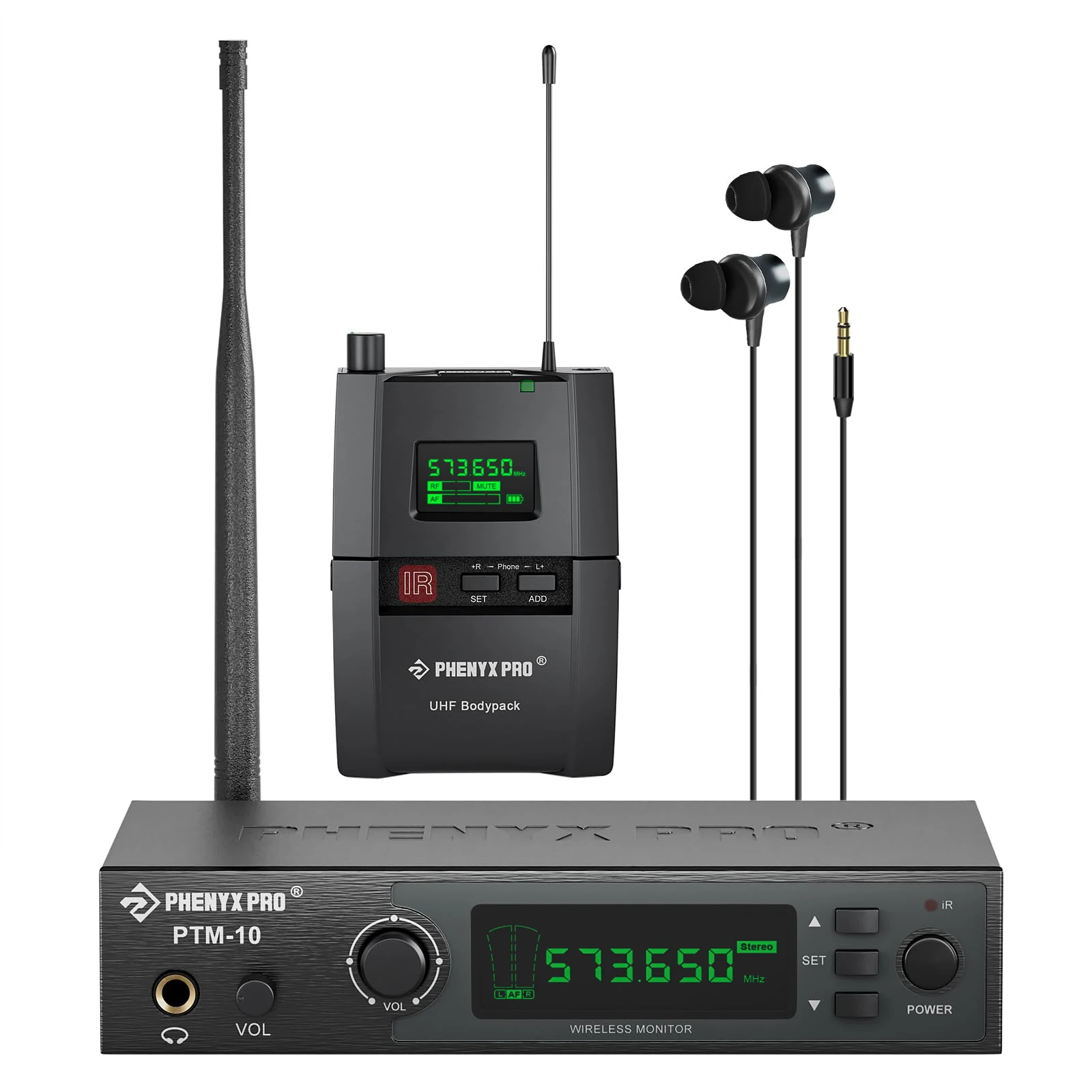 Phenyx Pro PTM-10 Stereo Wireless In Ears Monitor System Stage Return Bodypack Receiver,IEM system 900MHz/500MHz Frequency Band