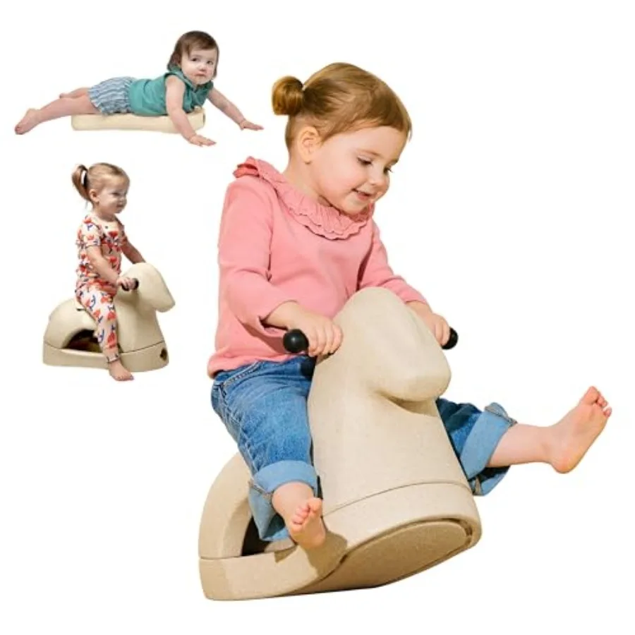 Rock 'N Ride Rocking Horse for Kids - Ride, Rock & Scoot Toy for Indoor & Outdoor Play - Balance & Coordination Development Toy - Ages 12+ Months - Beige Horse