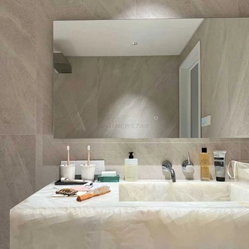 Newstar Custom Size Backlit Natural White Crystal Quartz Countertop Bathroom Translucent Stone Vanity Sink