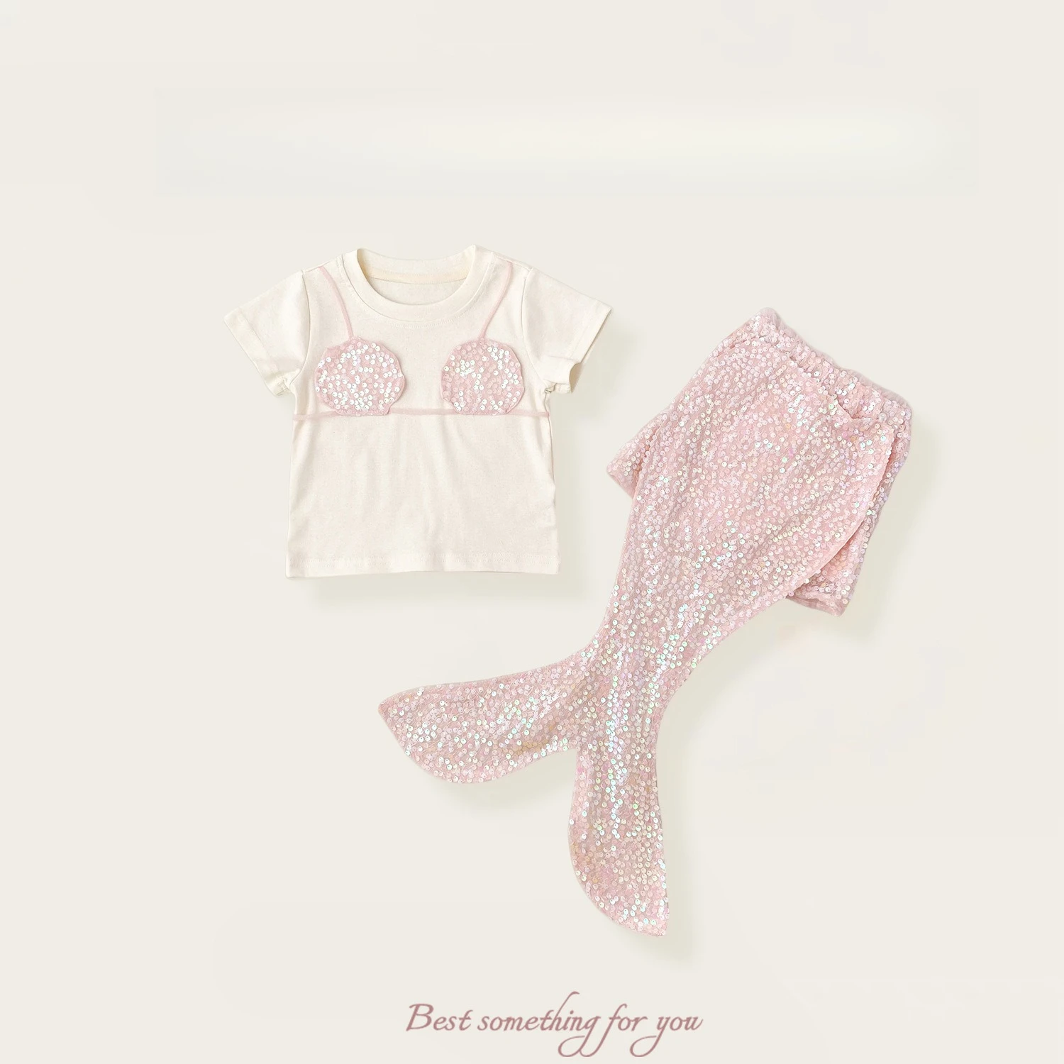 2T-7T Girls Summer Set 2025 New Children's Mermaid Clothes Foreign Princess Three-Piece Set