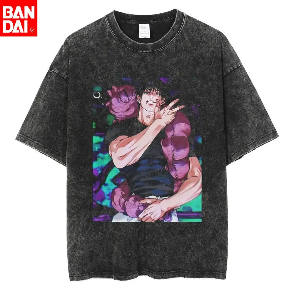 

Jujutsu Kaisen Toji Fushiguro Purple Cursed Spirit Arms Vintage Wash Print T Shirt Men 2026 Summer Black Oversized Tee Anime