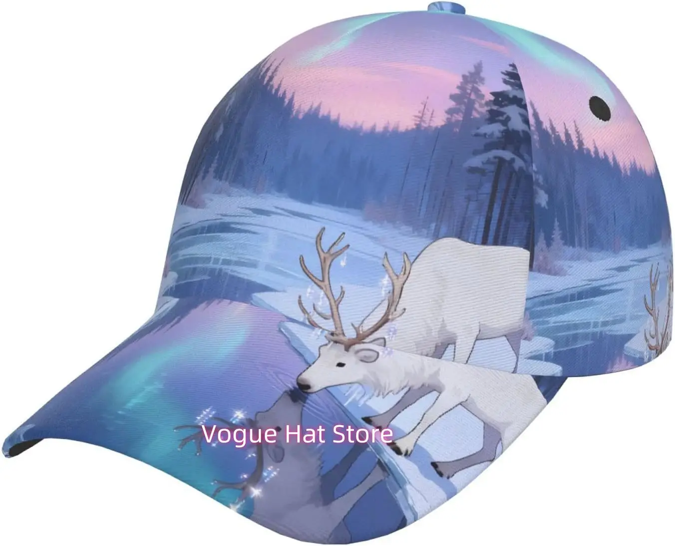Sonw Forest Deer Pattern Baseball Cap Adjustable Cotton Baseball Hat for Sports, Outdoor, Travel Gifts for Men Black