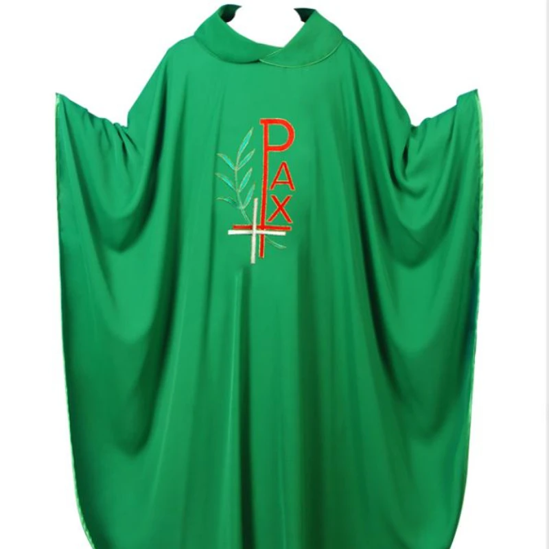 Priest Vestments Christian European Style Polyester Adult Catholic Religious Archbishop Clothes Green Clergy Robe