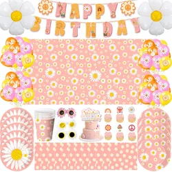 Daisy Decoration Supplies Daisy Flowers Balloons Tableware Cup Plate Napkin Tablecloth Balloon Kids Birthday Party Supplies