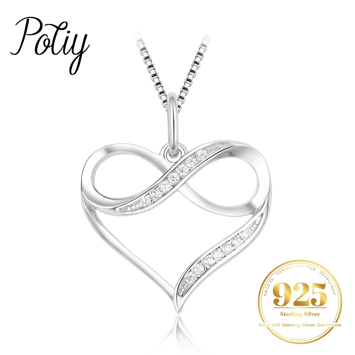 

Potiy Round Cubic Zirconia Heart Infinity Pendant Necklace charm 925 Sterling Silver for Women Gifts couples day cute Jewelry