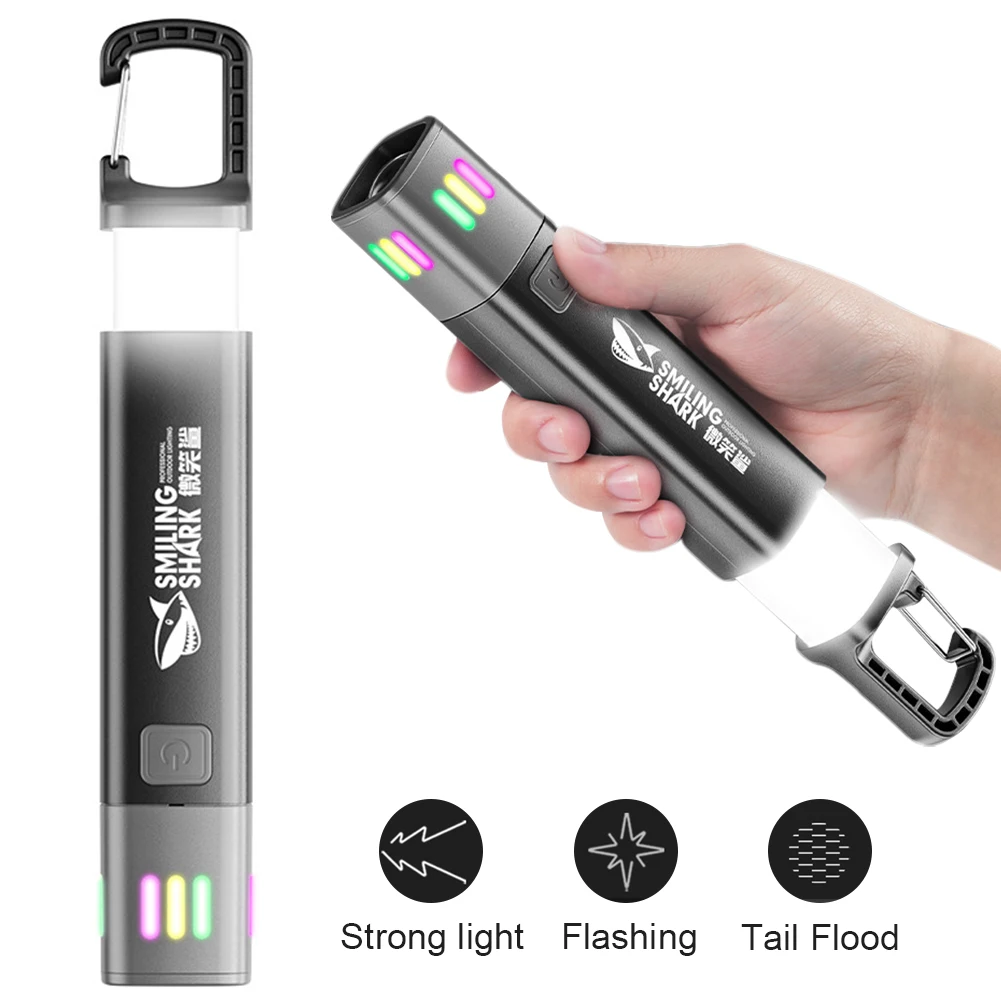 XPE+COB LED Variable Focus Flashlight with Floodlight Side Lights Strong Light Torch USB Rechargeable for Outdoor Hiking Fishing