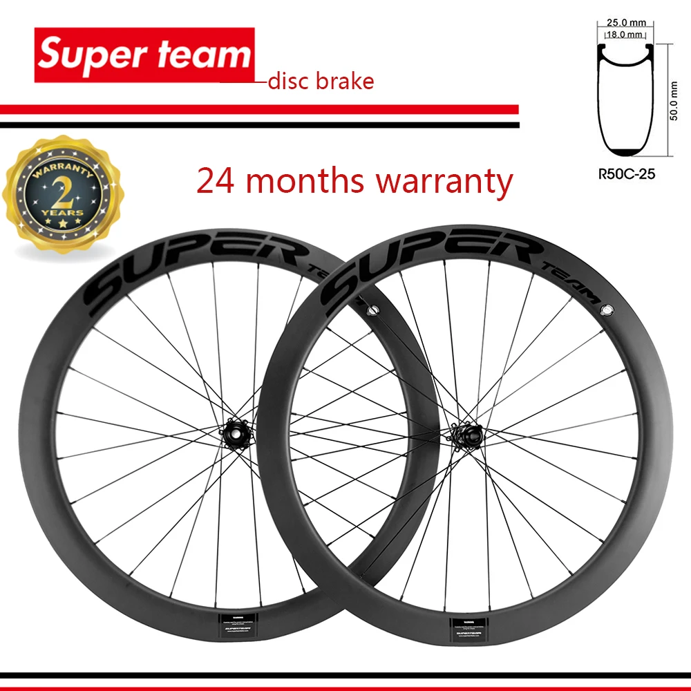 

SUPERTEAM Carbon Wheels 50mm Clincher Disc Brake 700C Road Bike Wheelset UCI APPROVED Carbon Rim 6 Bolts