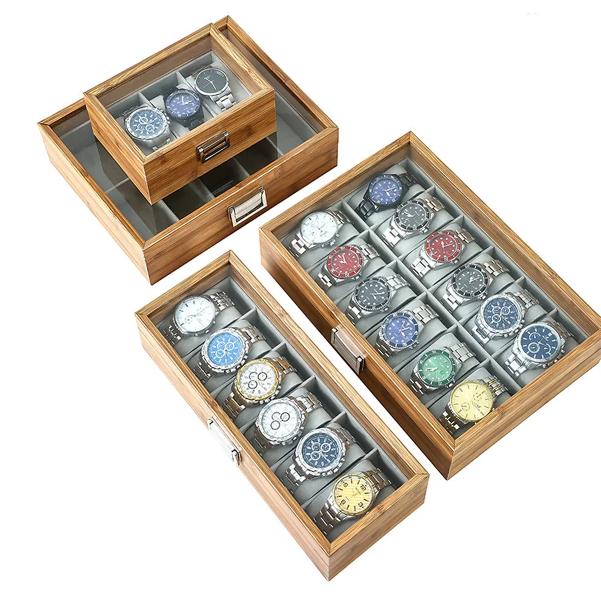 3/6/10/12 Slots Environmental Protection Bamboo Watch Box Chinese Style Watch Storage Case with Glass Top Watch Display Box