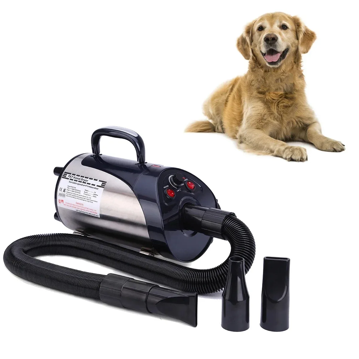 

Adjustable Speed Dog Cat Pet Hair Dryer Heating Grooming Machine With Slicker Brush