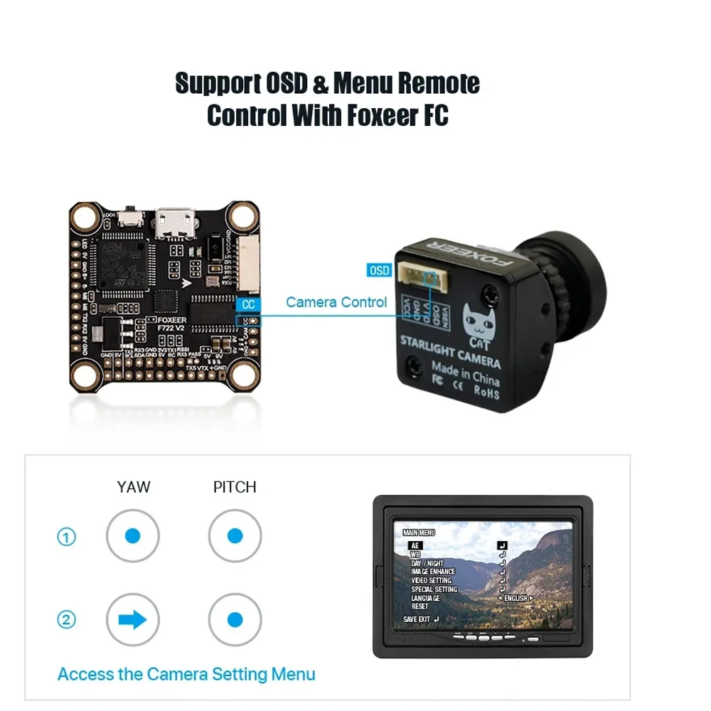 

Foxeer CAT4 Mini Cat / Micro Cat 4 1200TVL Starlight 0.00001Lux FPV Camera Low Latency Low Noise for RC FPV Racing Drone