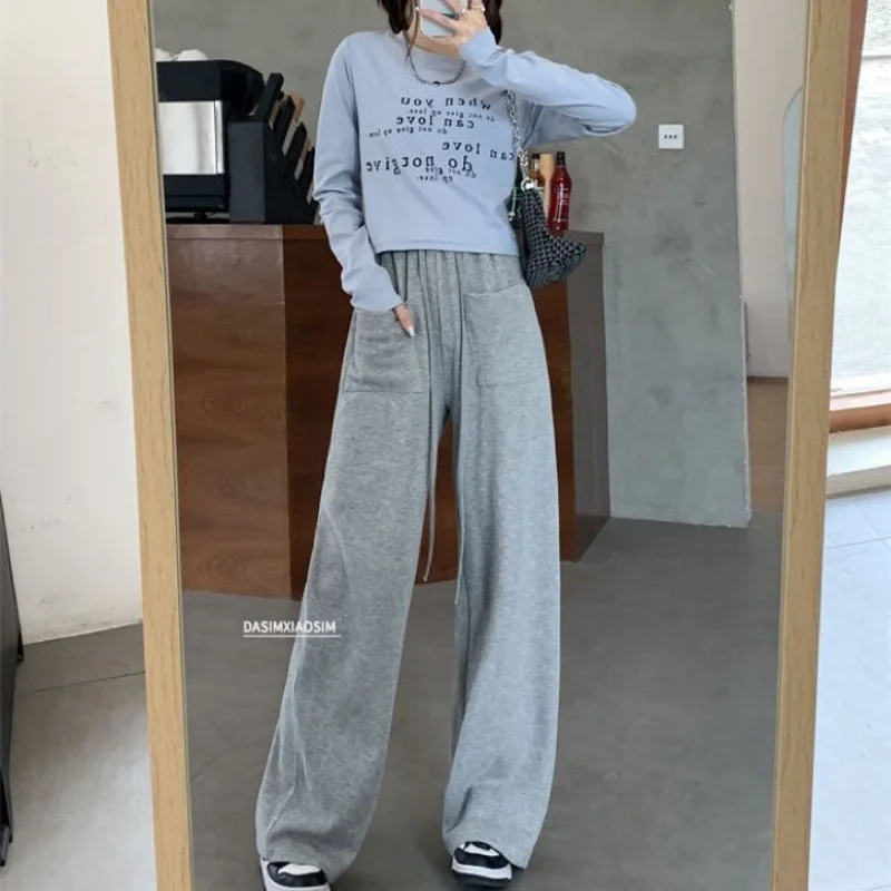 Gray Wide Leg Pants Women Y2k Streetwear School Sweatpants Harajuku Korean Fashion Vintage Loose Casual Trousers