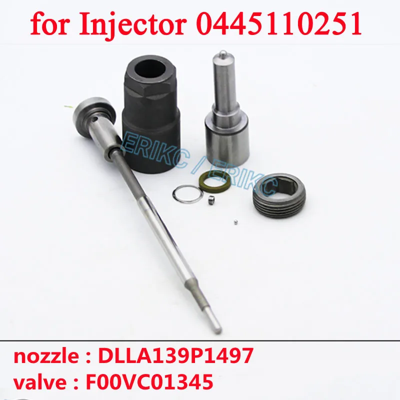 ERIKC For 0445110251 0 445 110 251 Common Rail Injector Repair Kit DLLA139P1497 Nozzle Tip 0433171923 Valve F00VC01345