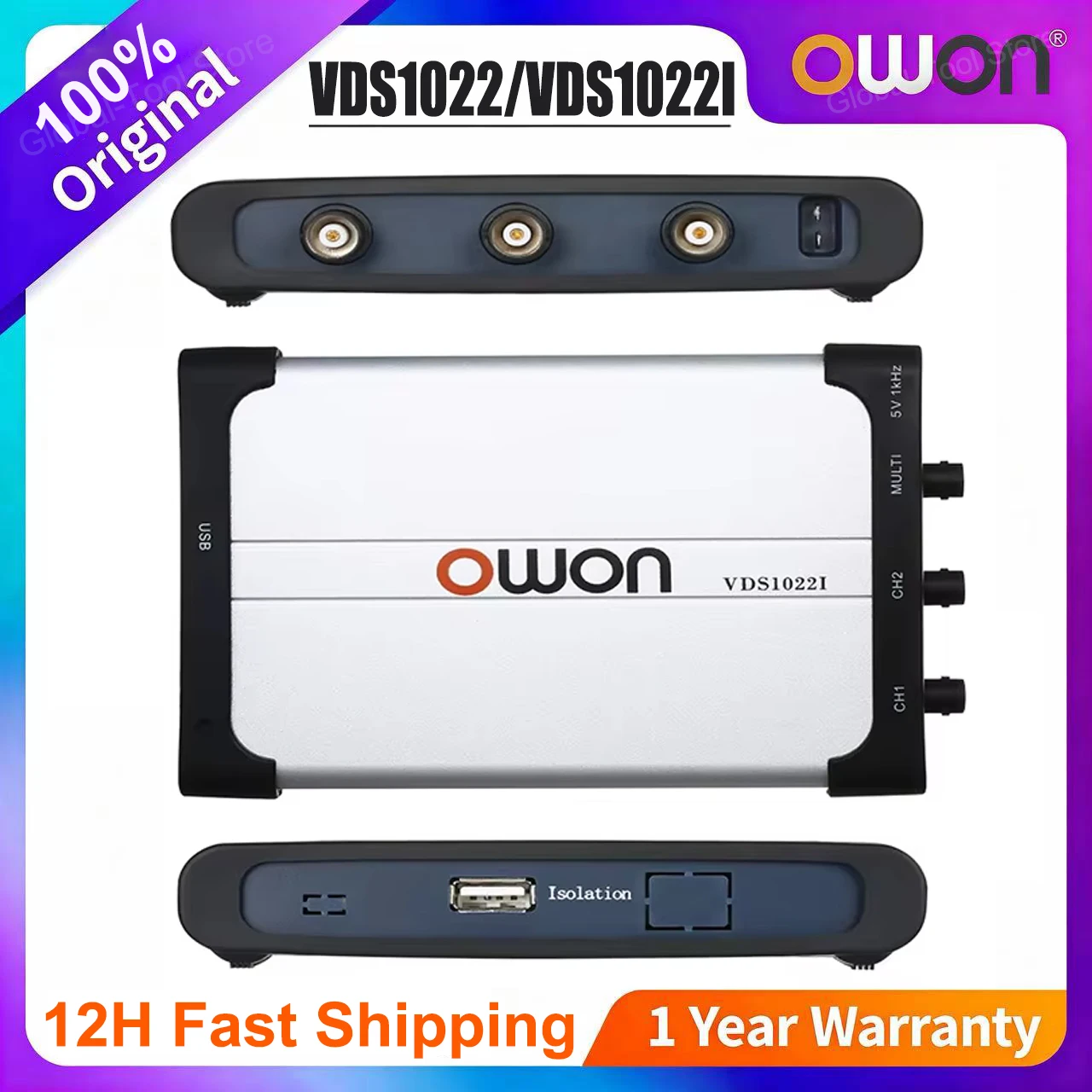 OWON VDS1022i PC-gebaseerde USB-draagbare 2 1 (multi) kanalen, 25 MHz virtuele oscilloscoop bandbreedte met kanaalisolatie