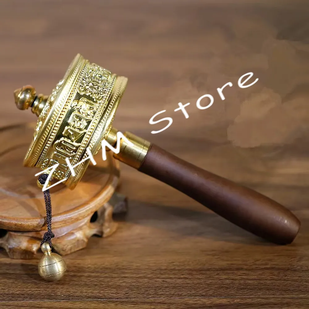 

Изящное тибетское эзотерическое гладкое Молитвенное Колесо 19 см из золотого сплава с металлическим покрытием и ручным заводом буддистская благословение счастливое Молитвенное Колесо