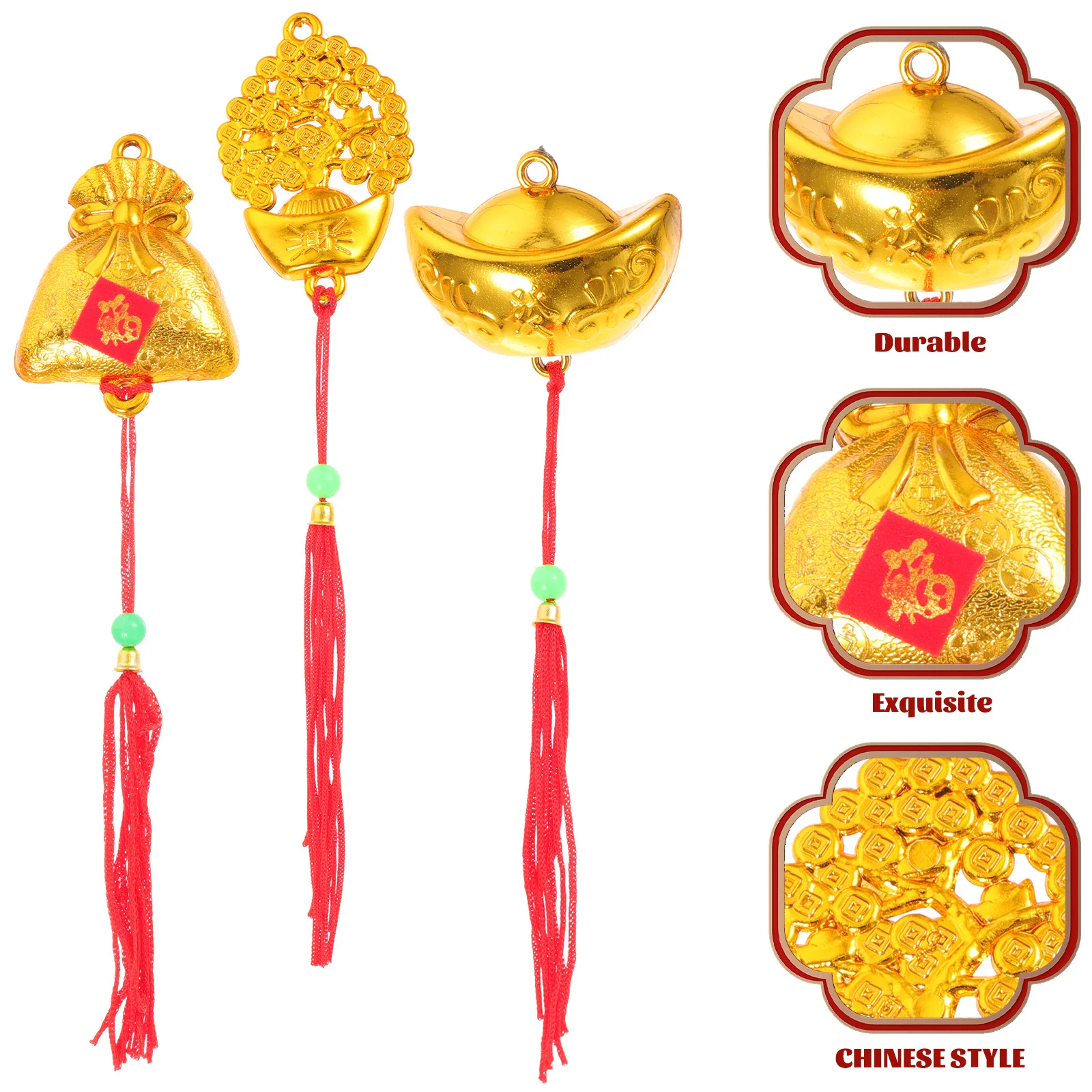 

18pcs Potted Plant Hanging Decor Chinese New Year Tassel Festival Pendant Wall Ornament For Home Office Mall Chinese Style