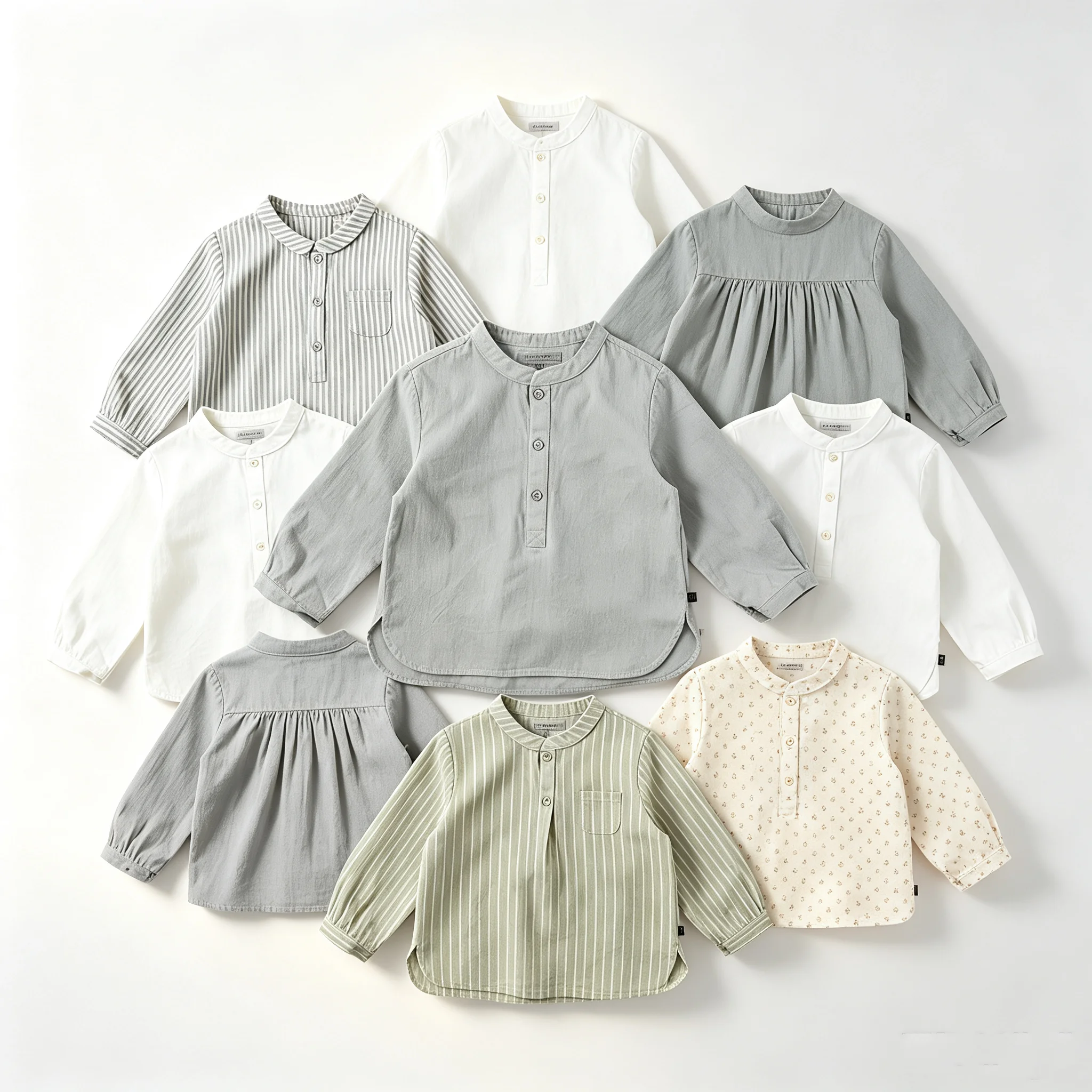 Cotton  Shirt Boys Henley Neck Pocket Casual Long Sleeve Stripe Boys Tops T-shirts Children's Vintage Streetwear for 2-8T