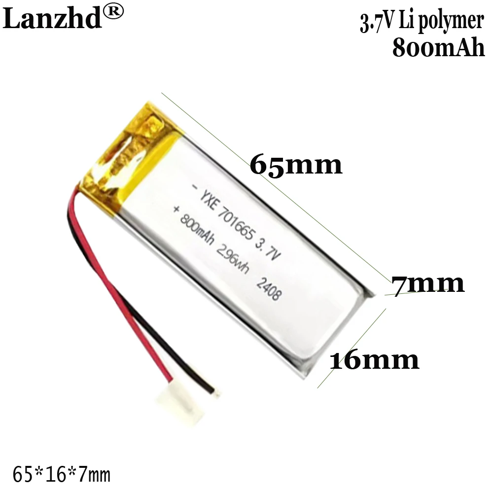 1-12pcs Batteries 3.7V 800mAh 701665 li Polymer Li-ion Battery For Polymer lithium battery LED light beauty device 3C digital
