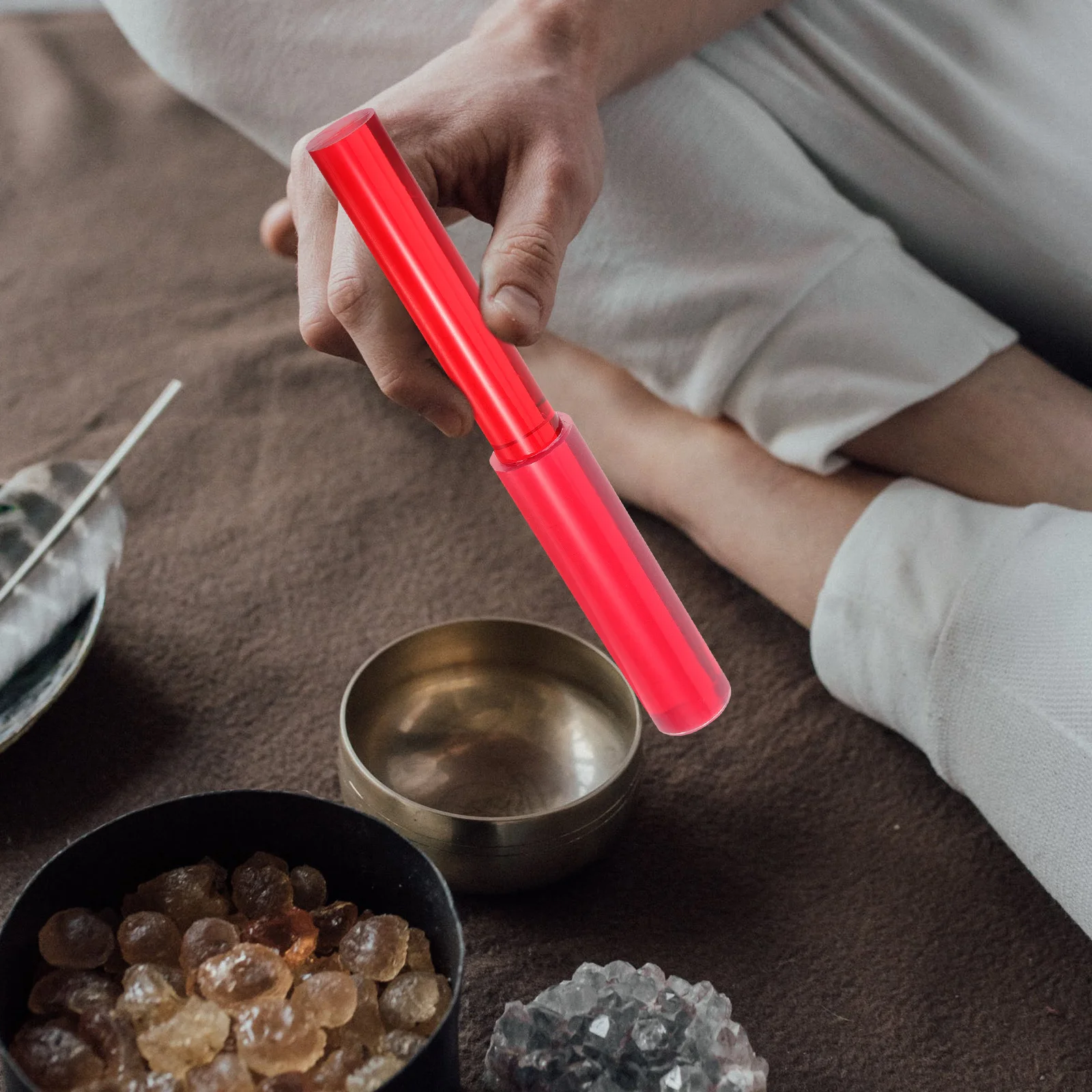 مطرقة الغناء الكريستالية بمقبض أكريليك طرف مطاطي لموسيقى التأمل تستخدم مطرقة يرددون وعاء الموسيقى التبتية