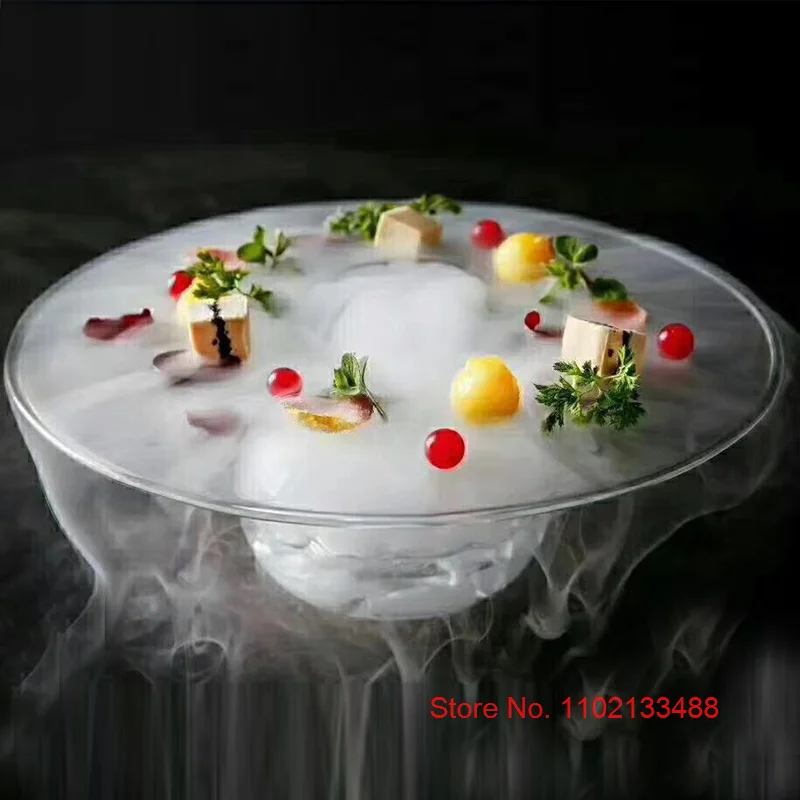 Creative UFO Dry Ice Glass Eco-friendly Healthy Cooking Tableware Luxury Hotel Dishes Salad Bowl Hollowware Molecular Food Plate