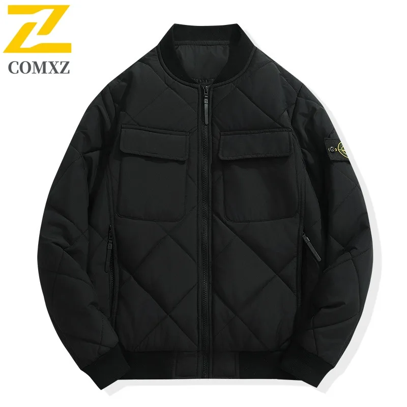 2025 Men's Winter Baseball Jacket Trendy Street Rhombic Cotton Warm Padded Coat Harajuku Clothing Men Windproof Cold-proof Parka