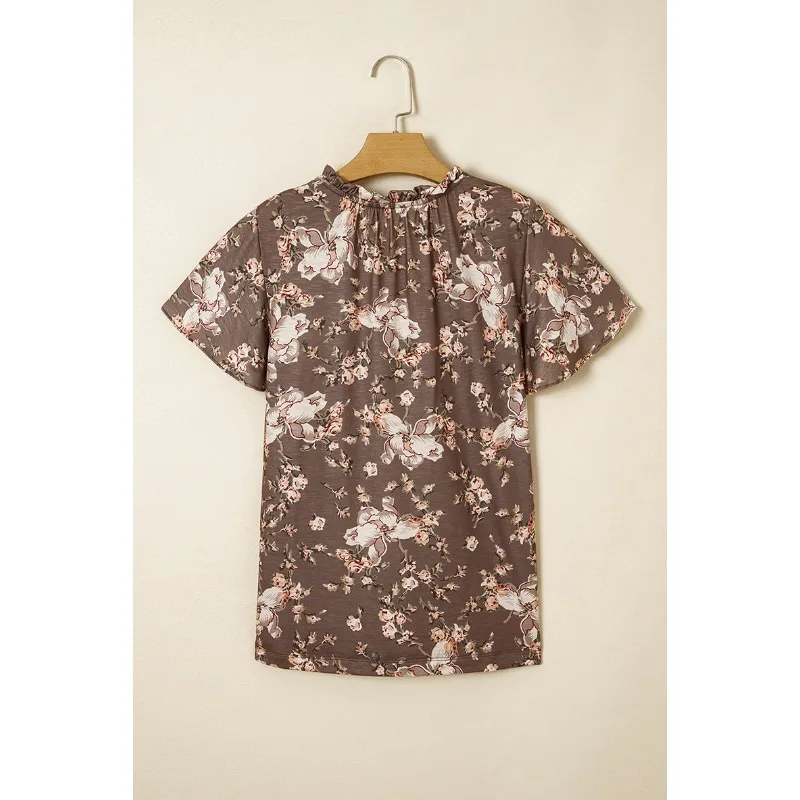 2025, Sommer Pflanze Blume Gedruckt Quaste Casual T Shirt Frauen V-ausschnitt Kurzarm Lose Vielseitig Straße Pendeln Grafiken Tees