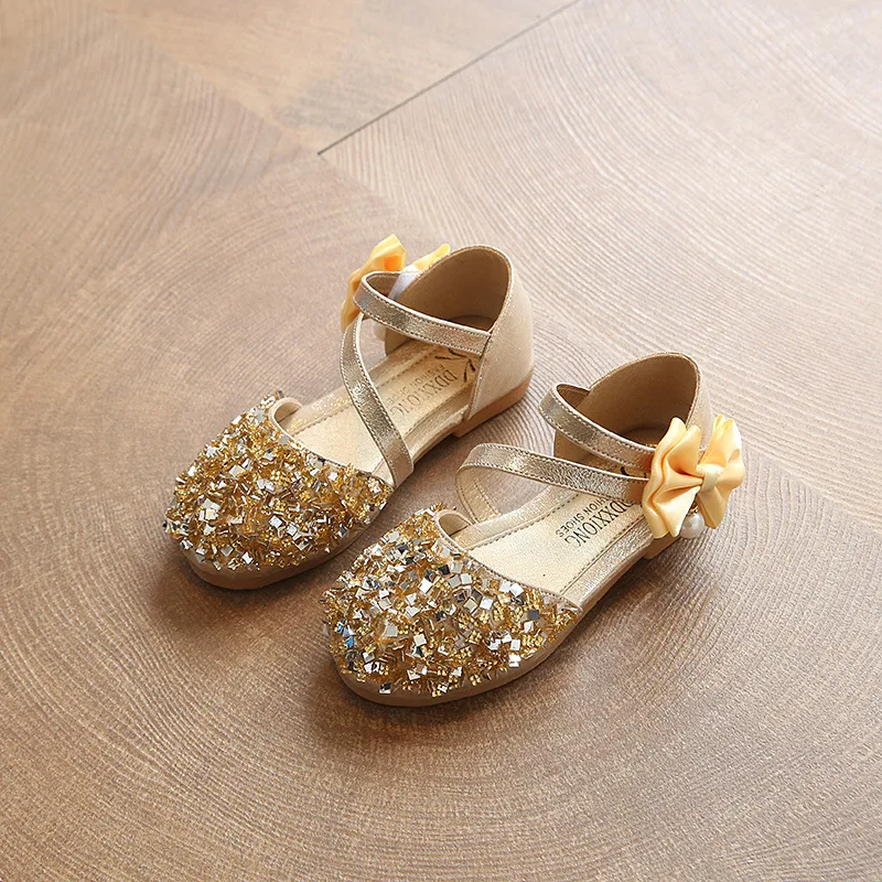 Summer Girls Sandals Sequin Flat New Children Infant Shoes Bow Princess Show Party Shoes Kids Girls Cool Sandal Gold Silver