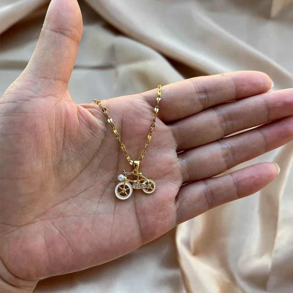 Pedal Bike Bicycle Necklace Women Girls Boys Gold Color Stainless Steel Pendant Trendy Party Jewelry Sports Cyclists Lover Gift