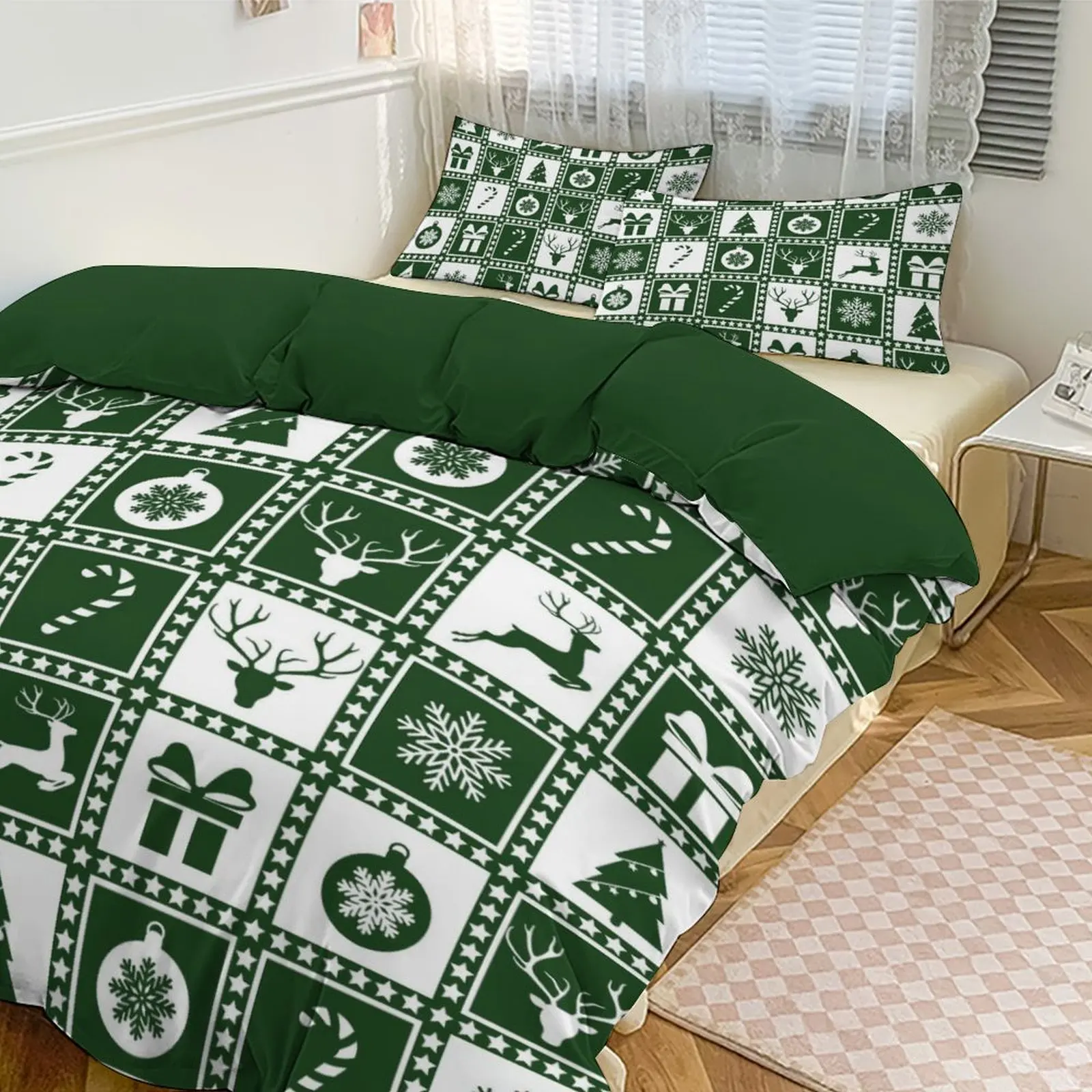 

Christmas - Themed Brushed Bedding Set, 1 Duvet Cover + 2 Pillowcases, for Home/B&B/Holiday Decor