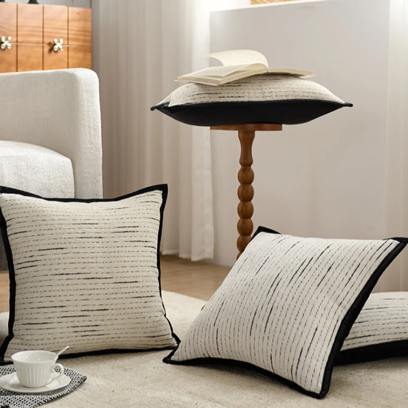 French Chenille Light Luxury Cushion Cover Striped Jacquard Pillowcase Living Room Sofa Design with Pillow Covers Decorative